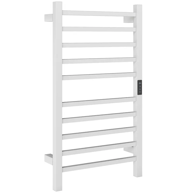HOMCOM Uscător de Prosoape Electric cu 10 Bare, Timer, Afișaj LCD și Temperatură Reglabilă, 45x11x80 cm, Alb | Romania