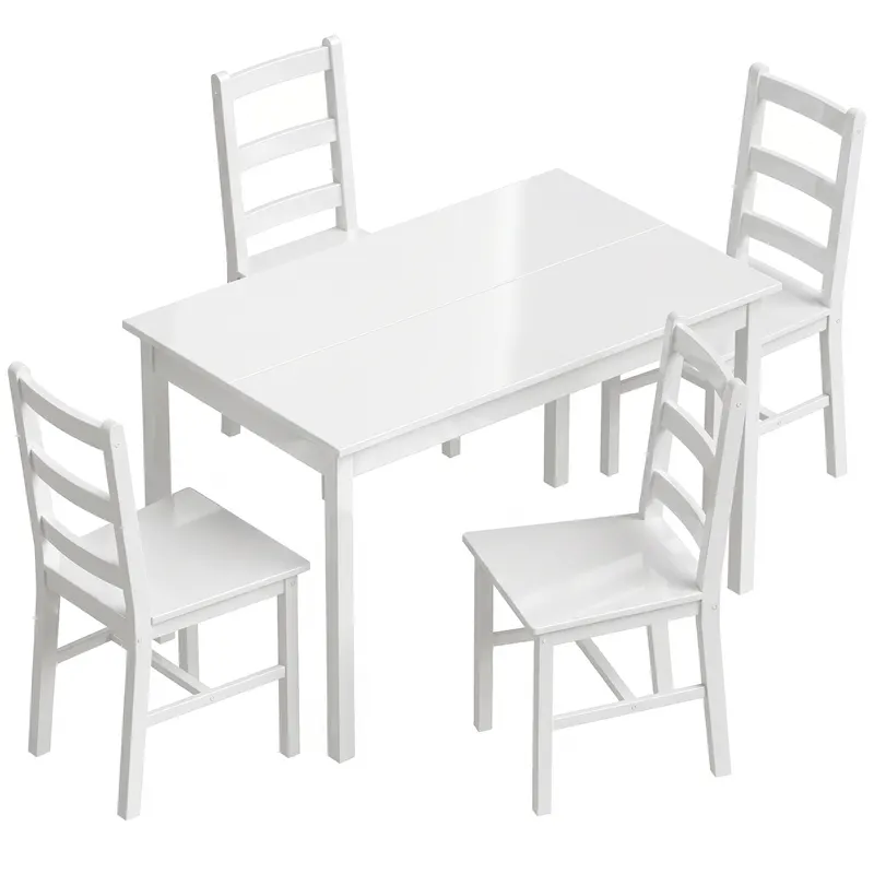 HOMCOM Set de dining 5 piese pentru 4 persoane, masă dreptunghiulară și scaune din lemn masiv, pentru spații mici, alb | Romania