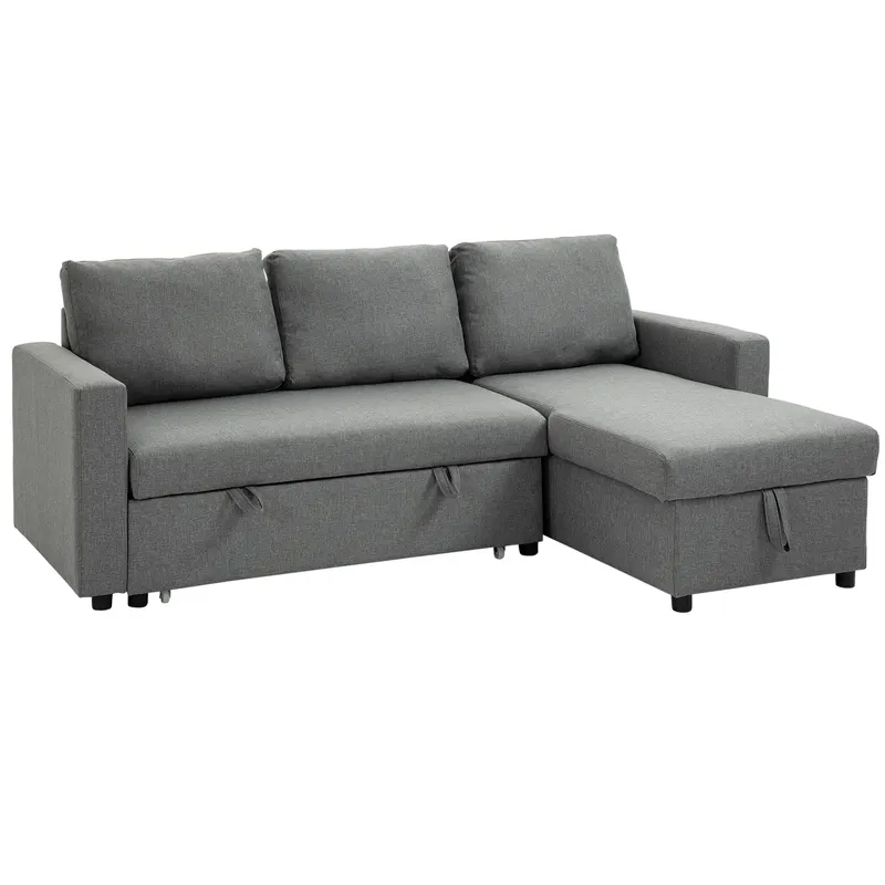HOMCOM Canapea cu 3 Locuri și Spațiu de Depozitare, Canapea din Material Textil și Perne cu Huse Detașabile, 211.5x146x85 cm, Gri | Romania