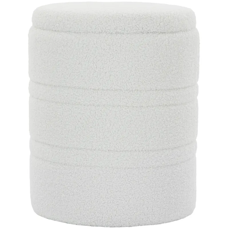 HOMCOM Taburet Rotund Tip Pouf cu Spațiu de Depozitare 33L din Sherpa cu Capac, Capacitate 120kg, Living, Hol, Alb | Romania
