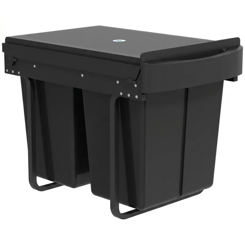 HOMCOM Coș de gunoi glisant sub chiuvetă, coș pentru colectare selectivă, 2 x 20L, găleți interioare detașabile, 52 x 33,5 x 41 cm, negru | Romania