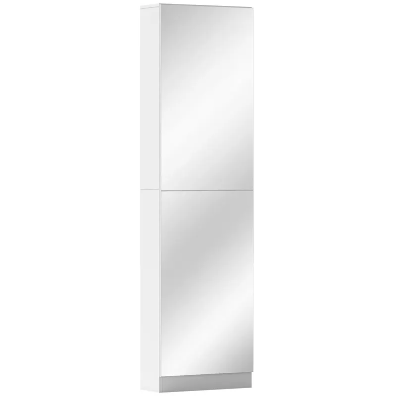 HOMCOM Dulap pentru Pantofi cu Oglindă, Uși Reversibile cu 5 Rafturi din Material Textil, 50 x 20 x 180 cm, Alb | Romania