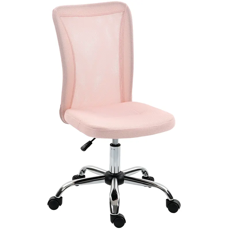 Vinsetto Scaun de Birou Ergonomic, Rotativ, fără Brațe, din Plasă Respirabilă, Înălțime Reglabilă, Roz | Romania