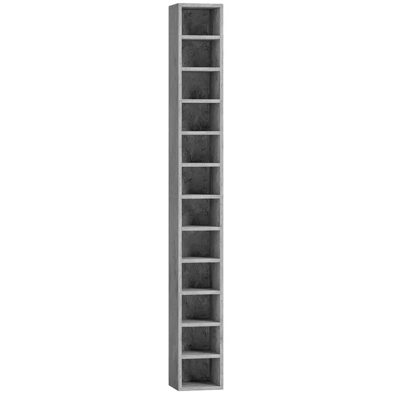 HOMCOM Raft Bibliotecă Pentru CD-uri cu 12 Polițe pentru 204 CD-uri, din MDF și PAL, 21 x 20 x 175 cm, Gri | Romania