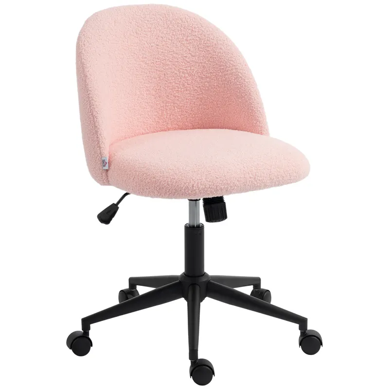 HOMCOM Scaun de birou rotativ din teddy-fleece, reglabil pe înălțime, cu roți, spumă confortabilă, Roz | Romania