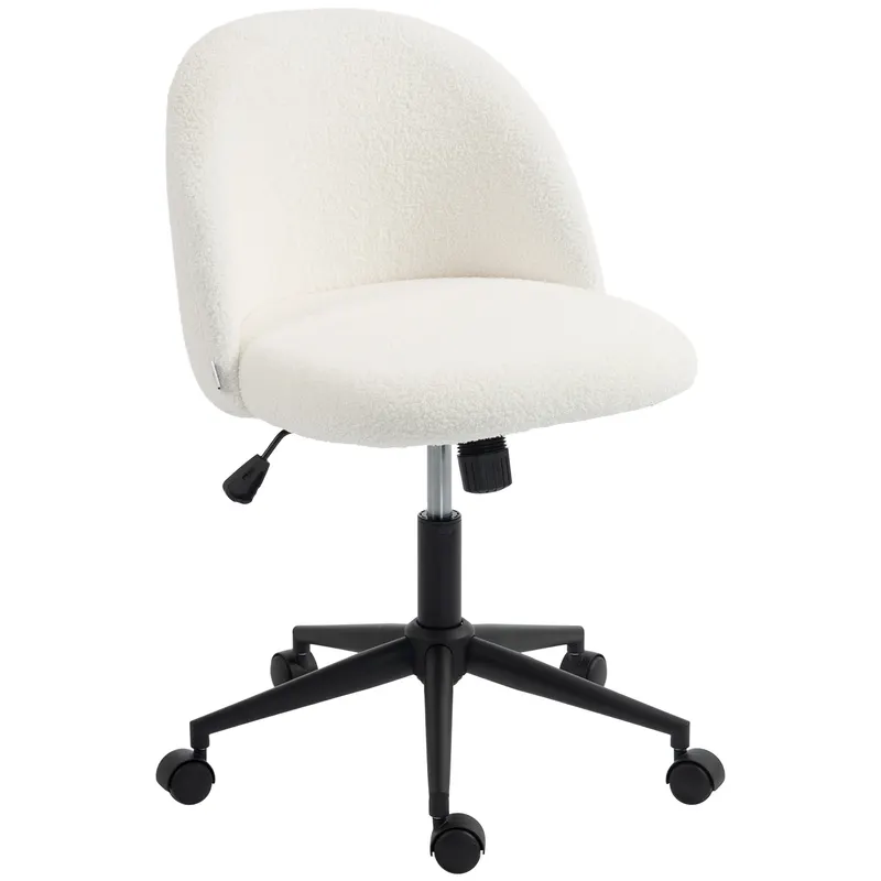 HOMCOM Scaun de birou rotativ cu Teddy-Fleece, reglabil pe înălțime, cu roți, spumă confort, crem | Romania