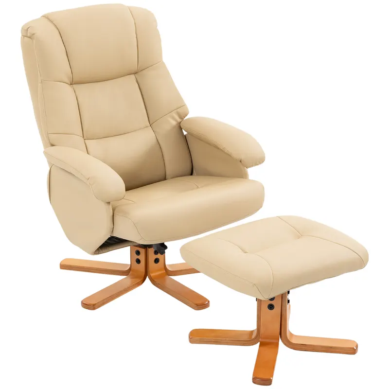 HOMCOM Fotoliu relax cu taburet, fotoliu de relaxare pivotant 360° spătar înclinabil suportă 120 kg bej | Romania