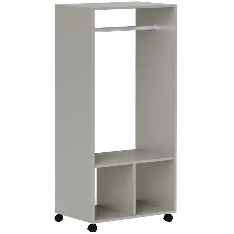HOMCOM Dulap cuier poliță 2 nișe cuier 4 roți pivotante dim. 60L x 40l x 128H cm gri | Romania