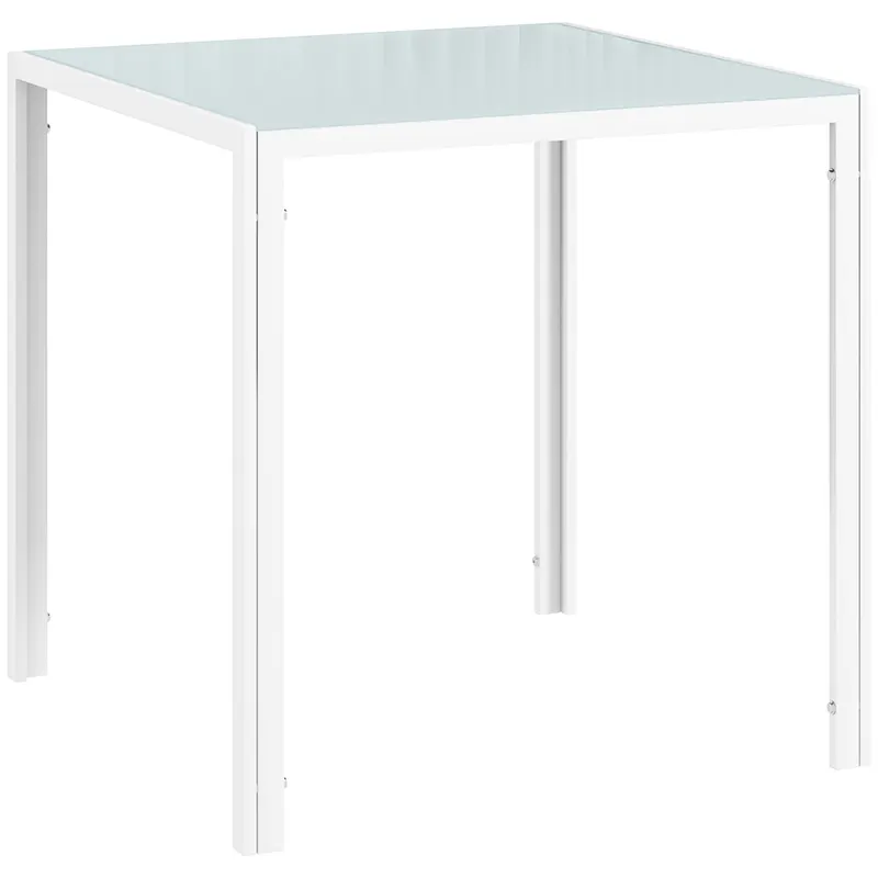 HOMCOM Masă de dining din sticlă Masă pătrată de bucătărie pentru 4 persoane cu picioare metalice pentru living 75x75x75 cm alb | Romania