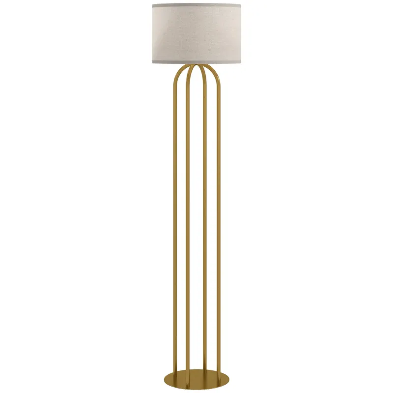 HOMCOM Lampadar pentru living, lampadar cu abajur din in și comutator de picior, Ø 38 x 161 cm, auriu și bej | Romania