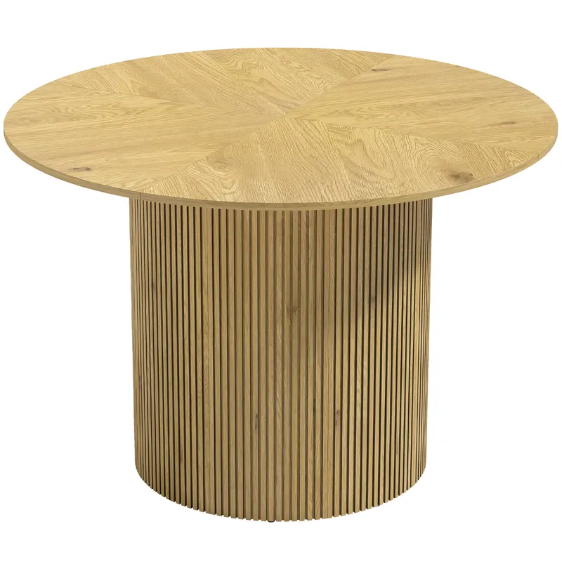 HOMCOM Masă de dining rotundă modernă pentru 4-6 persoane, masă de bucătărie de 110 cm cu bază cilindrică canelată, Stejar | Romania