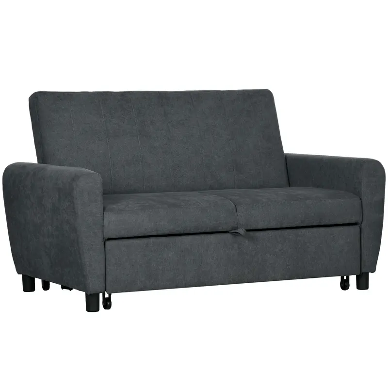 HOMCOM Canapea Pat cu 2 Locuri și 2 perne, Canapea Pat cu Spătar Reglabil pe 3 Nivele, 148x87x88 cm, Gri | Romania