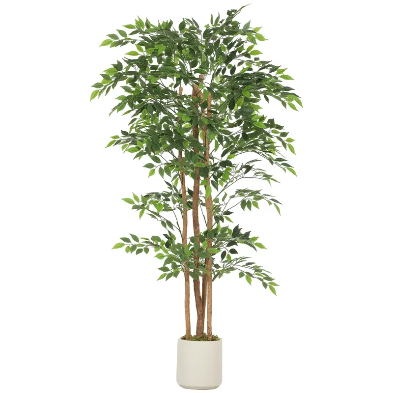 HOMCOM Plantă artificială Ficus Banyan din PEVA și lemn, cu ramuri flexibile și ghiveci din PP și ciment | Romania