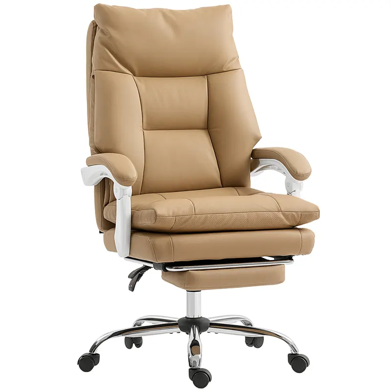 HOMCOM Scaun de Birou Ergonomic cu Suport Lombar, Brate Pliabile, Suport pentru Picior Maro Deschis | Romania