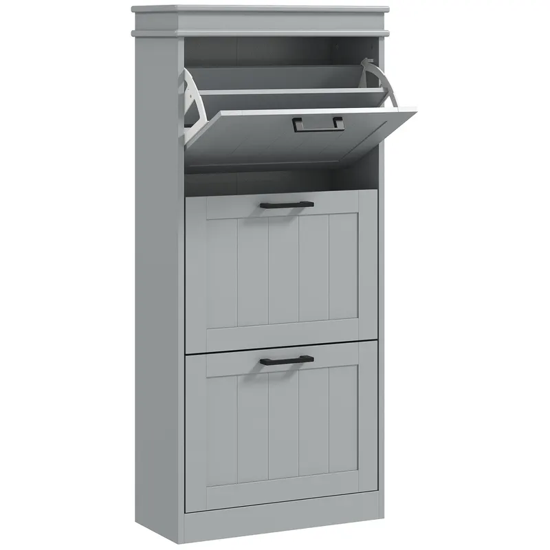 HOMCOM Mobilă pentru pantofi, dulap pentru pantofi 3 uși rabatabile 15 perechi, rafturi reglabile, 54 x 24 x 117,5 cm, gri | Romania