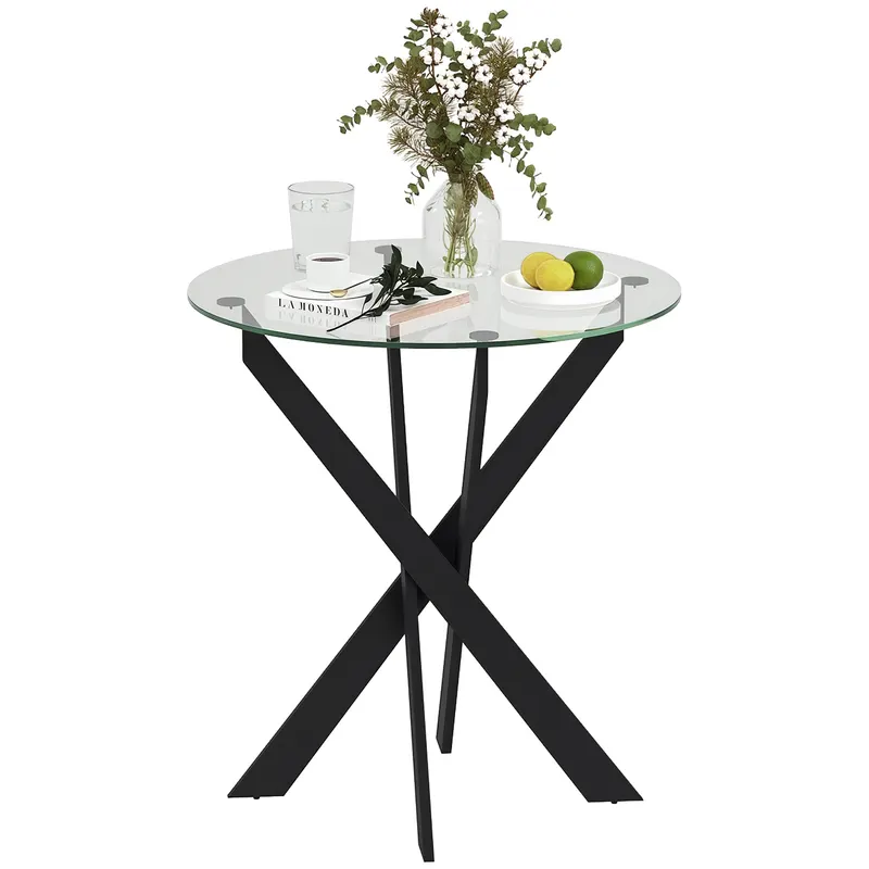 HOMCOM Masa de dining moderna din sticla, diametru 70 cm, Masa de bucatarie cu placa de sticla securizata si picioare din metal, pentru 4 persoane | Romania