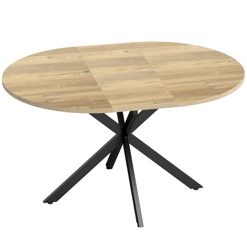 HOMCOM Extendable Dining Table for 4-6, 100-135 cm Industrial Kitchen Table with Butterfly Leaf and X-Shape Base, Round to Oval for Dining Room, Living Room, Natural Wood Finish | Romania