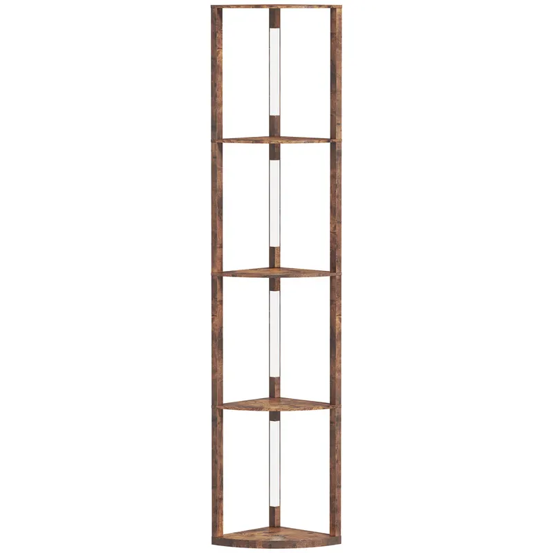 HOMCOM Lampă LED de podea cu rafturi, dimabilă în 5 trepte, lampă modernă de podea cu 3 trepte de luminozitate și comutator de picior, Maro rustic | Romania