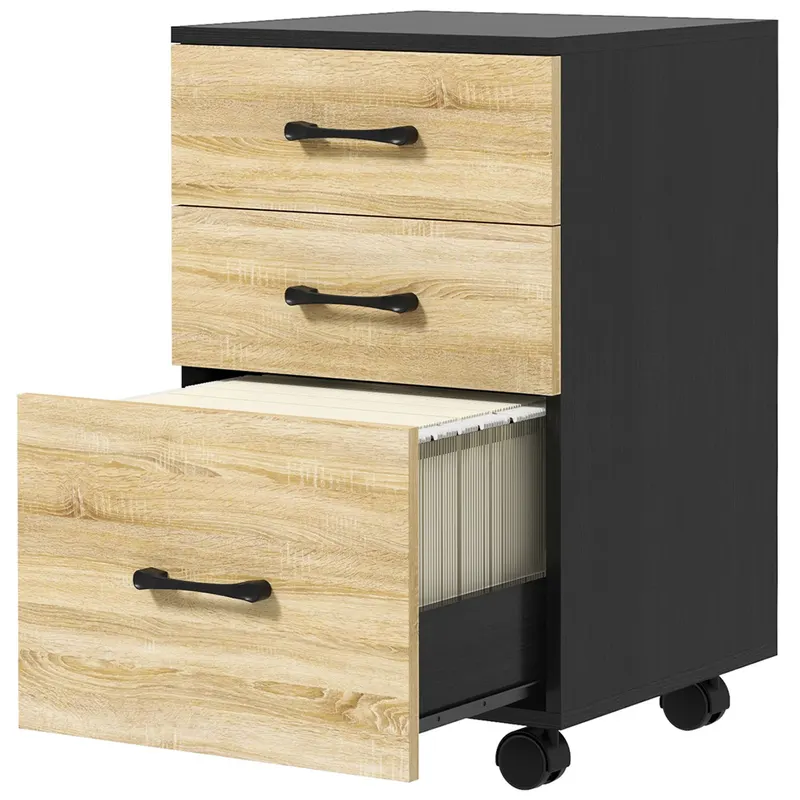 HOMCOM Dulap Vertical pentru Fișiere cu 3 Sertare, Dulap Mobil cu Roți și Bară Suspendată Reglabilă, 40x42x65 cm, Negru | Romania