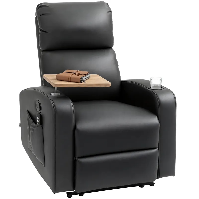 HOMCOM Scaun de masaj Scaun de relaxare Scaun de întins, 1 masă rabatabilă, 1 suport pentru picioare, 77 cm x 93 cm x 105 cm, Negru | Romania