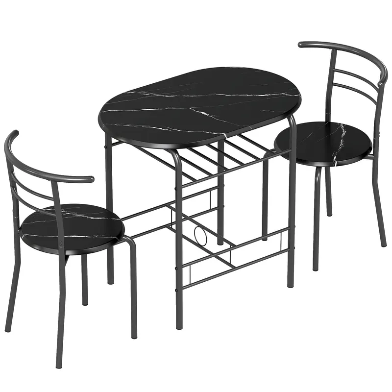 HOMCOM Set Masă Modernă cu 2 Scaune pentru Dining, Set 3 Piese Economisitoare de Spațiu pentru Bucătărie, Balcon, Restaurant sau Bar, Maro și Negru | Romania