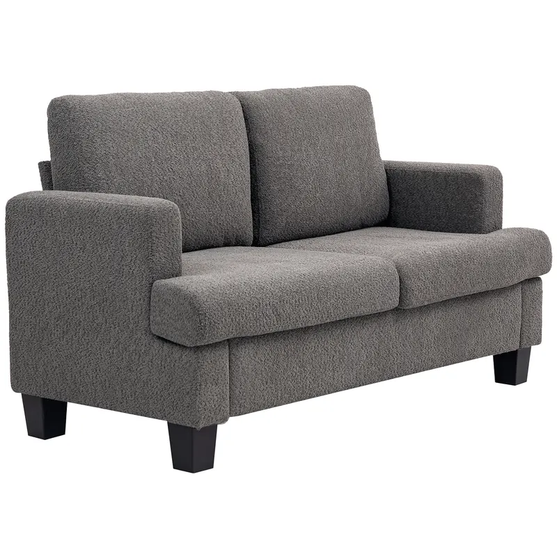 HOMCOM Canapea 2 locuri 120 cm cu perne de spătar detașabile, țesătură chenille pentru living, dormitor, birou, gri închis | Romania