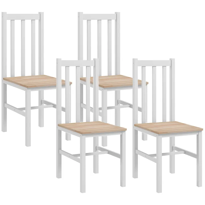 HOMCOM Set de 4 scaune de bucătărie, Scaune de masă Scaune de living, Lemn masiv, design modern, 38,5 cm x 47,5 cm x 99 cm, Natural | Romania