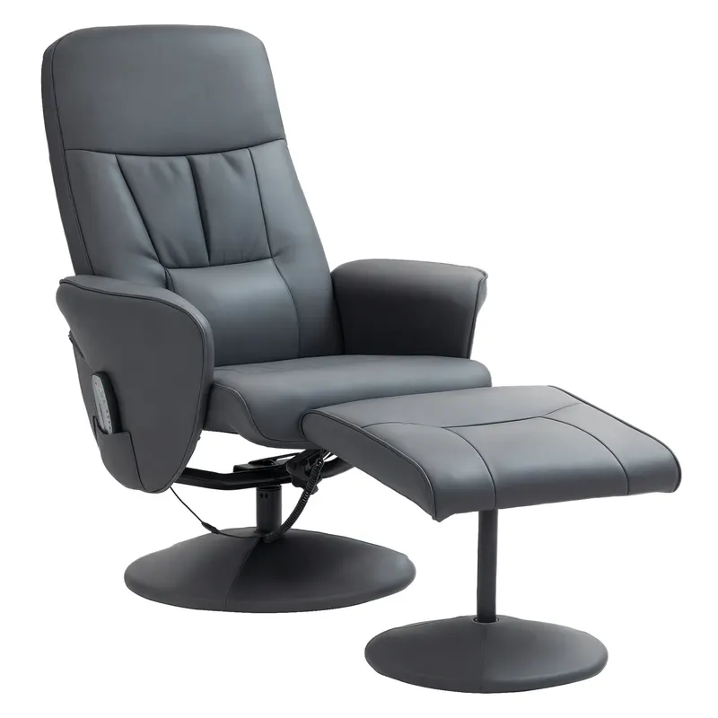 HOMCOM Fotoliu de masaj cu scaun, Scaun ergonomic cu 10 puncte de vibrații, Piele artificială, 76 x 81 x 105 cm, Gri închis | Romania