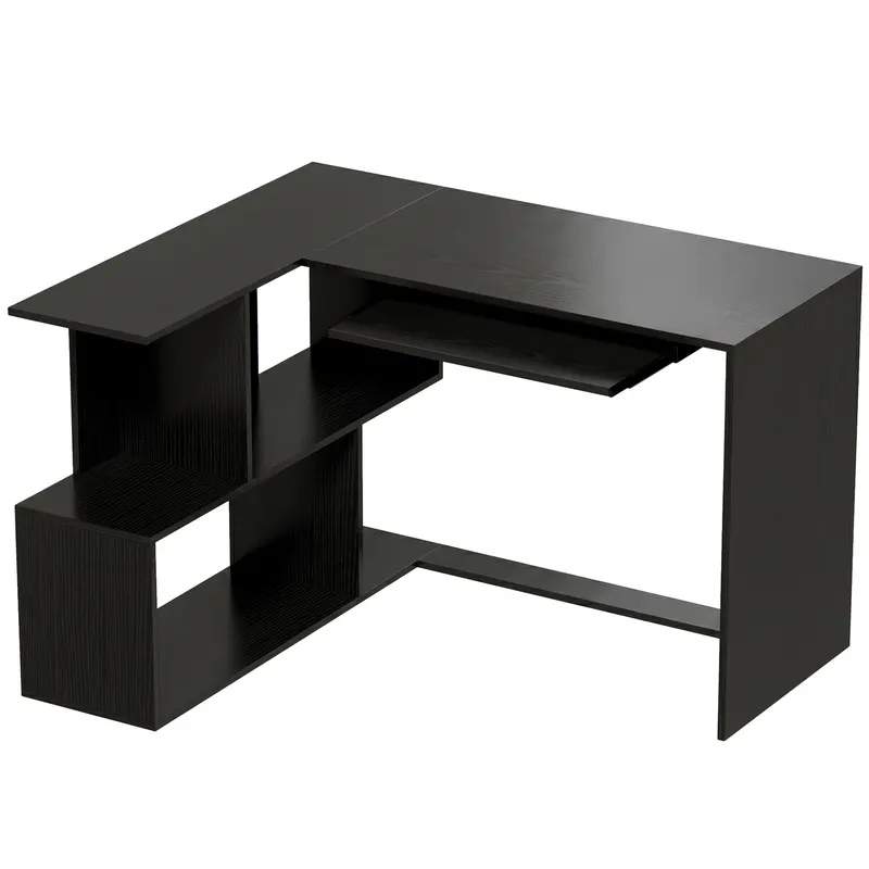 HOMCOM Birou de Colț, 120 x 100 x 76 cm, Birou pentru Calculator în L cu Suport pentru Tastatură, 4 Compartimente Deschise, Negru | Romania