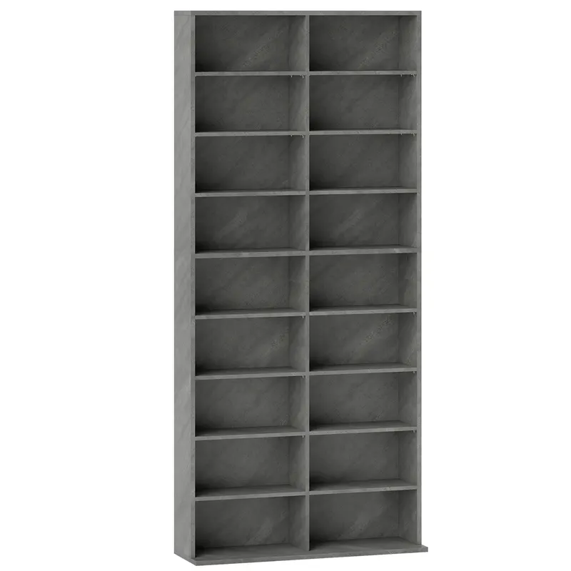 HOMCOM Depozitare pentru CD și DVD 18 compartimente capacitate max. 640 CD/360 DVD 430 Blu-ray 78,5 x 24 x 175 cm gri deschis | Romania