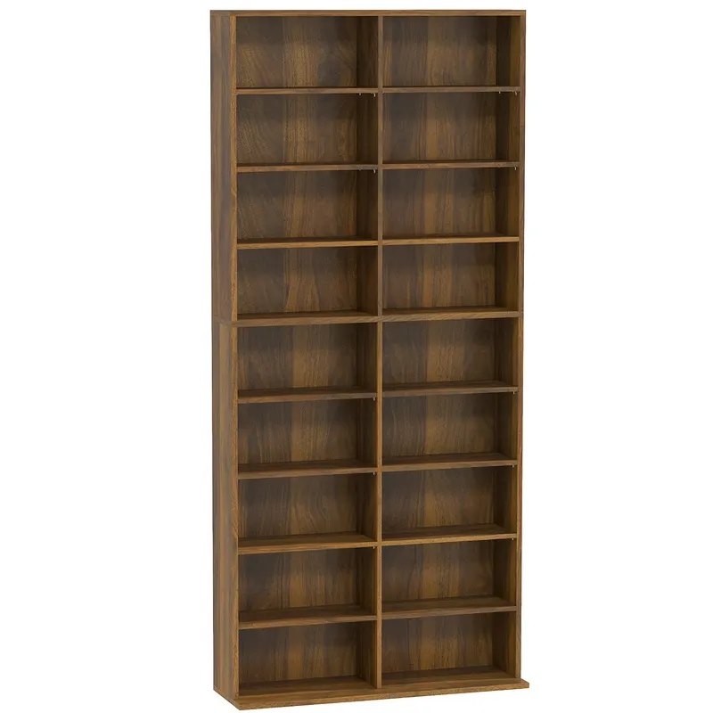HOMCOM Rafturi pentru CD și DVD 18 compartimente capacitate max. 640 CD/360 DVD/430 Blu-ray 78,5 x 24 x 175 cm nuc închis | Romania