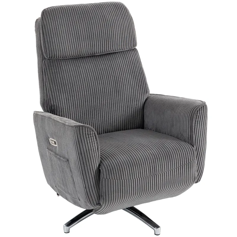 HOMCOM Fotoliu Relax Electric Reglabil cu Funcție de Șezlong, 2 Motoare, Rotativ, Fotoliu TV cu Port USB | Romania