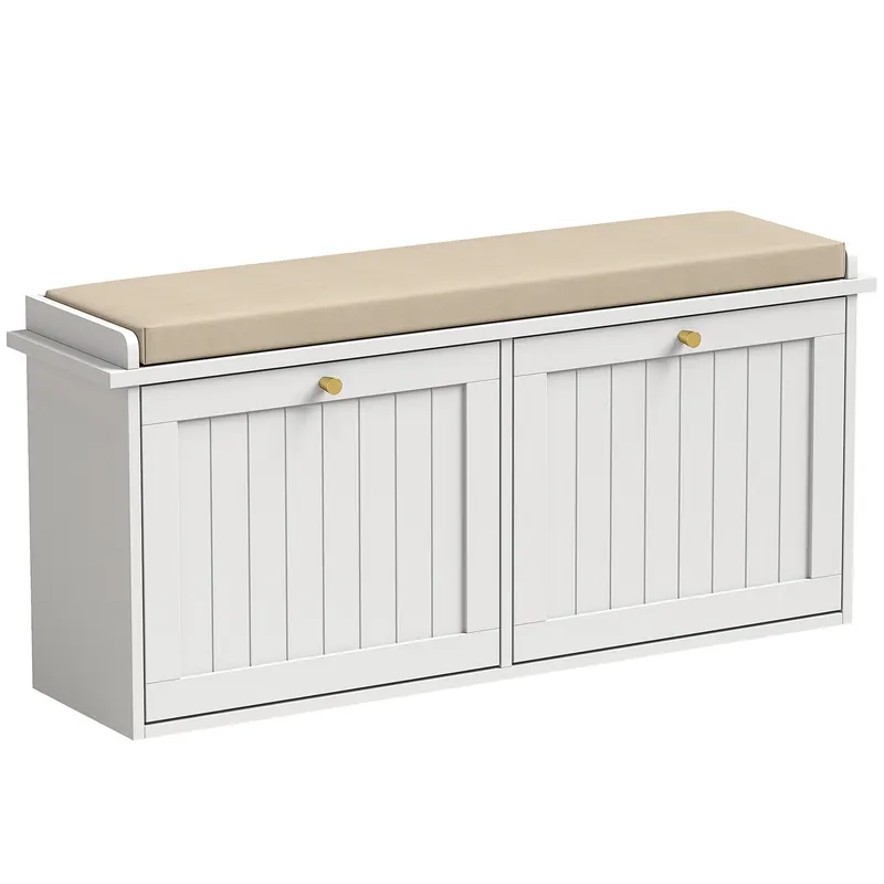 HOMCOM Bancă pantofar, mobilier pentru hol, pernuță tapițată, 2 sertare basculante, 8-10 perechi de pantofi | Romania