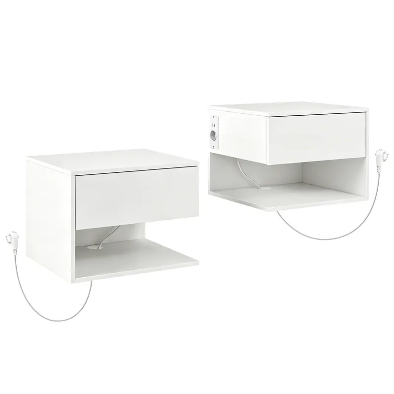 HOMCOM Set Noptiere Suspendate cu Sertar și Raft, Noptiere Moderne pentru Canapea, 40 x 35 x 30 cm, Alb | Romania