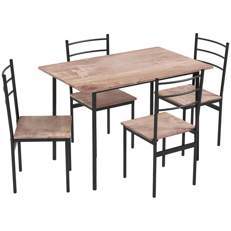 HOMCOM Set din 5 Piese cu Masă de Bucătărie Dreptunghiulară și 4 Scaune Moderne din MDF și Oțel, 110x70x75 cm , Maro | Romania