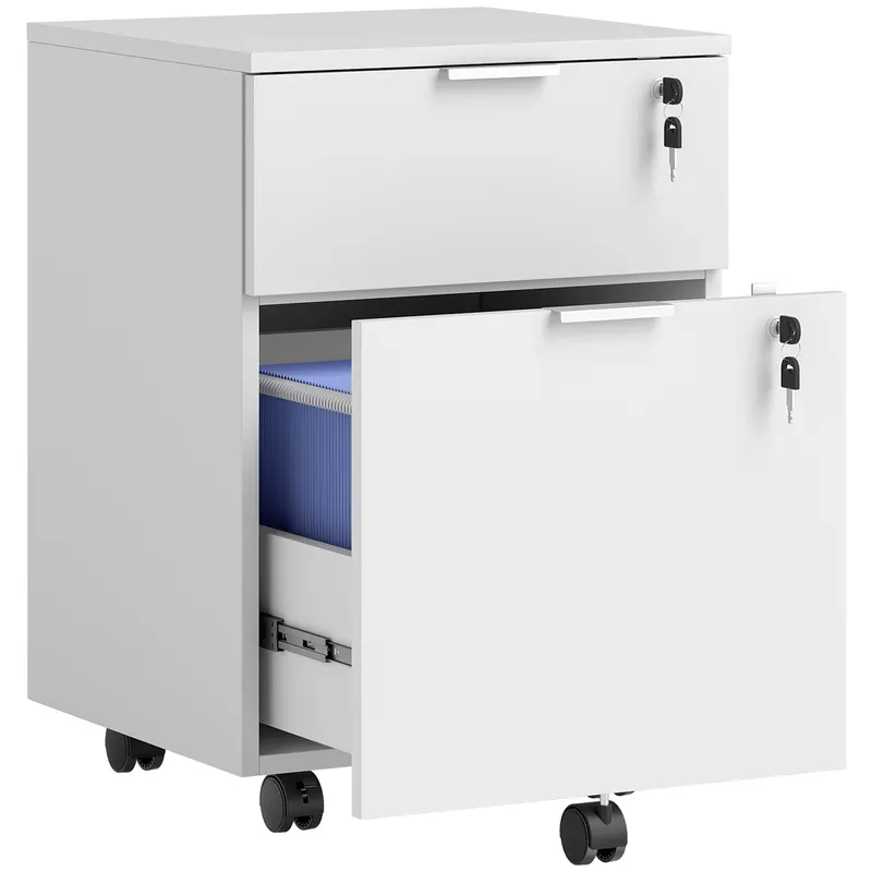 HOMCOM Corp de birou, mobilier de depozitare 2 sertare 2 bare pentru dosare suspendate, încuiabil cu 2 chei 42x40x60 cm | Romania