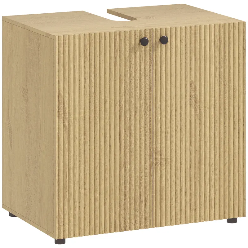 HOMCOM Dulap sub lavoar, dulap de baie 2 uși cu închidere amortizată, raft reglabil, 60x39,8x58,5cm, lemn natural | Romania