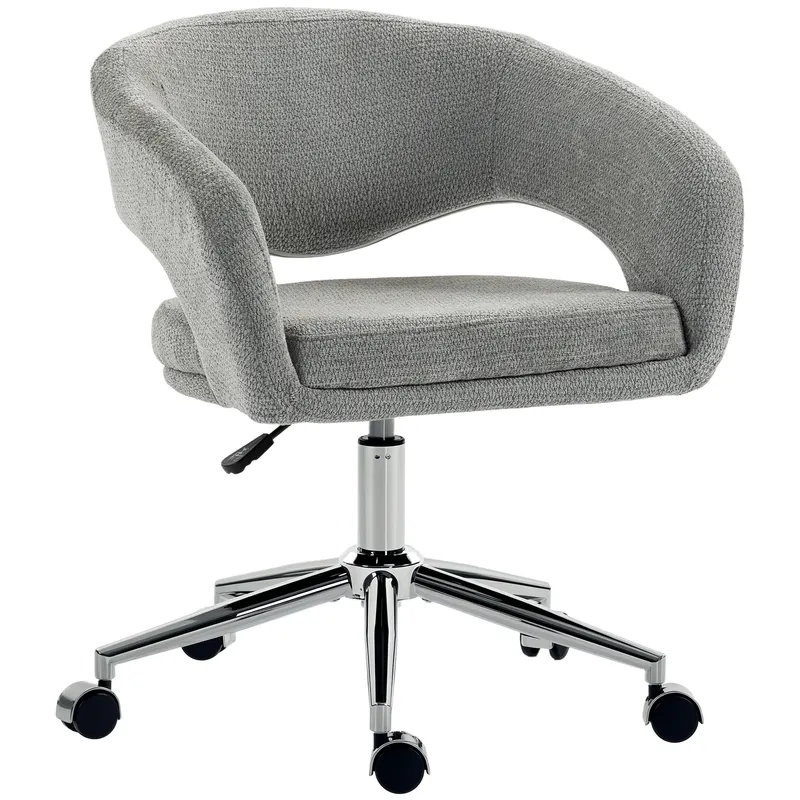 HOMCOM Scaun de birou ergonomic, fotoliu de birou din chenille cu înălțime reglabilă, spătar curbat, Gri | Romania