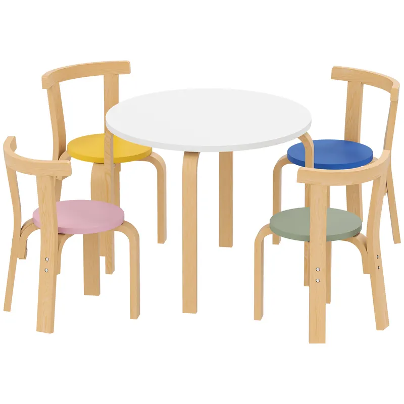 AIYAPLAY Set Masă și Scaune pentru Copii 3-8 Ani, 5 Piese cu Margini Rotunjite din Lemn Multicolor | Romania