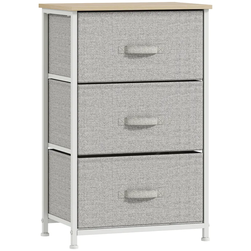 HOMCOM Mobilier de depozitare șifonier modern 3 sertare din material textil, cadru din oțel și placă de particule, 45 x 30 x 71 cm, gri | Romania