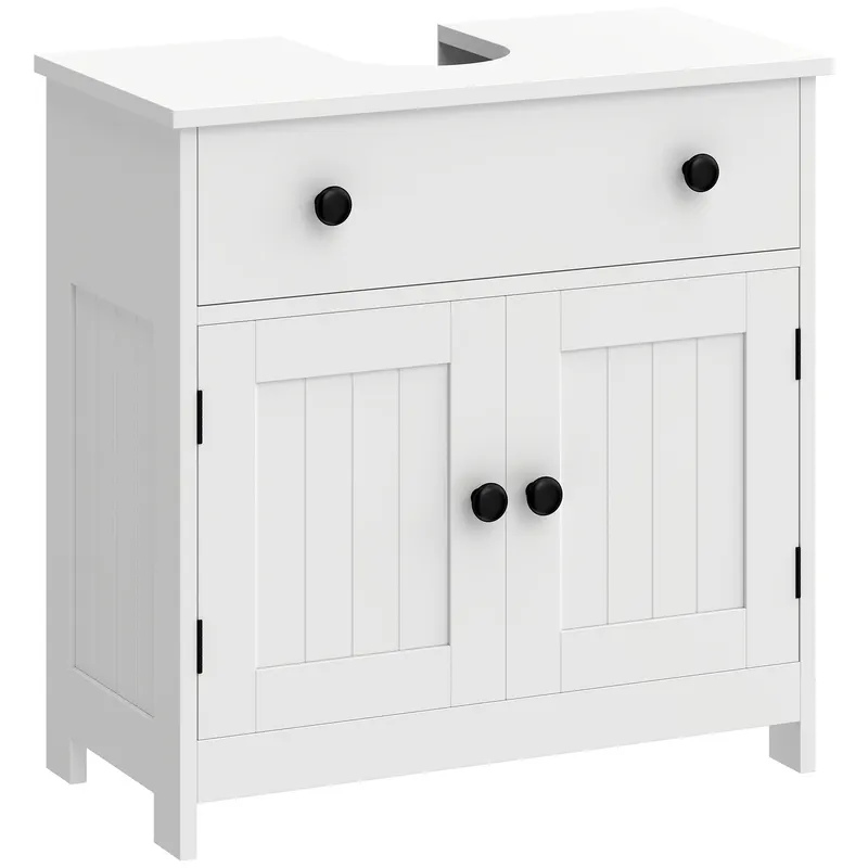 HOMCOM Dulap sub chiuvetă pentru baie, mobilier modern pe picior cu balamale cu închidere amortizată, sertar, 2 uși, alb | Romania