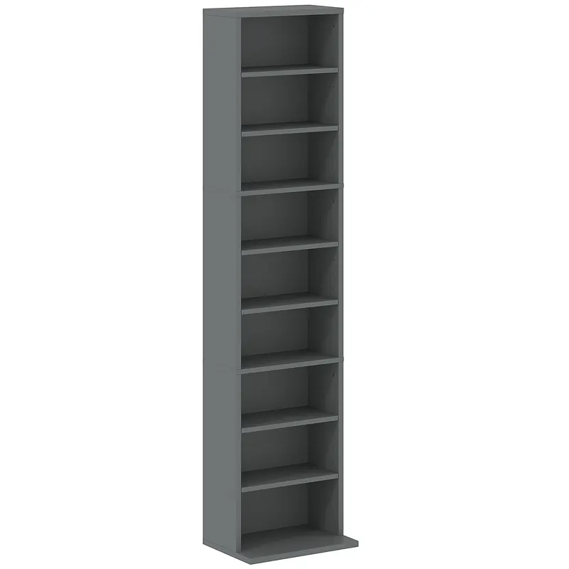 HOMCOM Rafturi pentru CD și DVD 9 compartimente și 6 rafturi reglabile capacitate max. 260 CD/120 DVD 33 x 24 x 140 cm gri | Romania