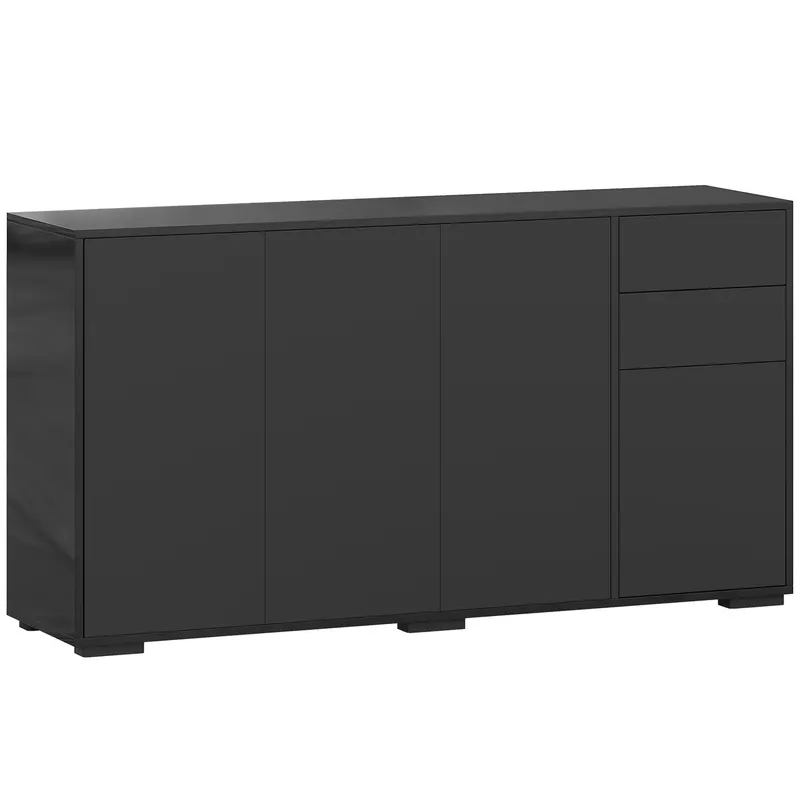 HOMCOM Bufet mobilier de depozitare 2 sertare glisante 4 uși poliță reglabilă panouri aglomerate 140 x 36 x 74 cm negru | Romania