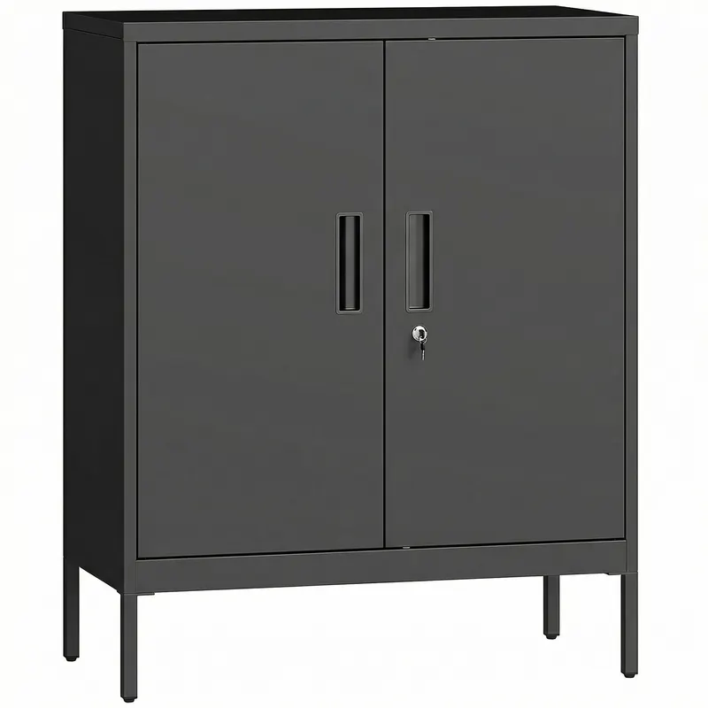 HOMCOM Dulap metalic pentru birou, 80 x 40 x 100 cm, mobilier de depozitare, încuietoare, 2 uși și 2 rafturi reglabile, negru | Romania