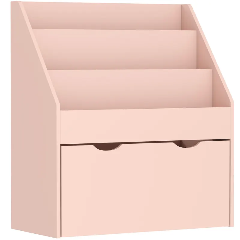 AIYAPLAY Bibliotecă pentru copii Multi-depozitare cu 3 niveluri de rafturi și un sertar, 62,5L x 30l x 70H cm, roz | Romania