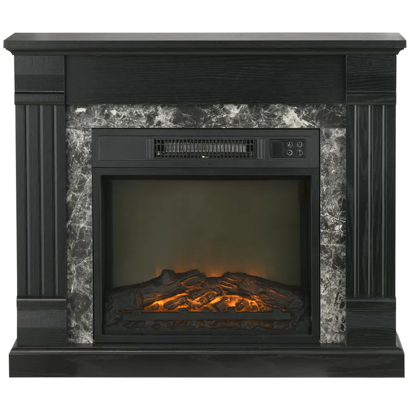 HOMCOM Semineu Electric de Podea cu Temporizator, Flacara Realista si Temperatura Reglabila, din Metal, ABS si PAL, 80x21.6x67.8 cm, Negru | RO