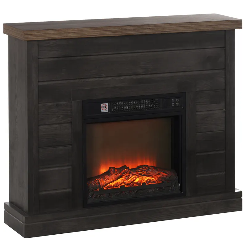 HOMCOM Șemineu Electric cu Flacără 3D, Oprire Automată, Încălzire Reglabilă și Temporizator, 96,5x22x81,7 cm, Maro | Romania