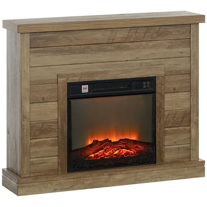 HOMCOM Șemineu Electric cu Flacără 3D, Oprire Automată, Încălzire Reglabilă și Temporizator, 96,5x22x81,7 cm, Lemn Natural | Romania