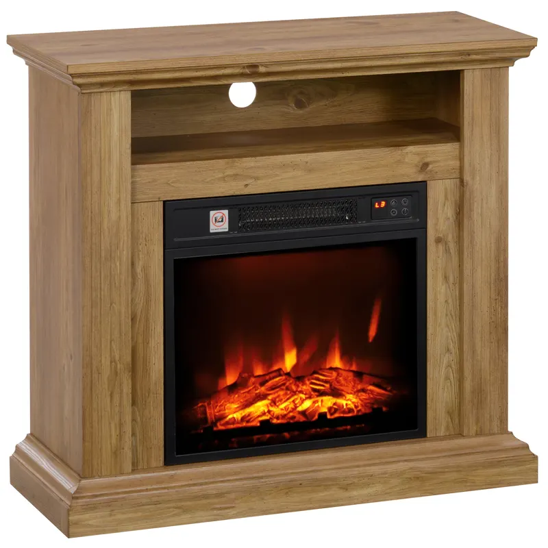 HOMCOM Șemineu Electric cu Efect de Flăcări 3D și Raft, Șemineu Electric cu Oprire Automată, 81,5x30x76,2 cm, Maro | Romania