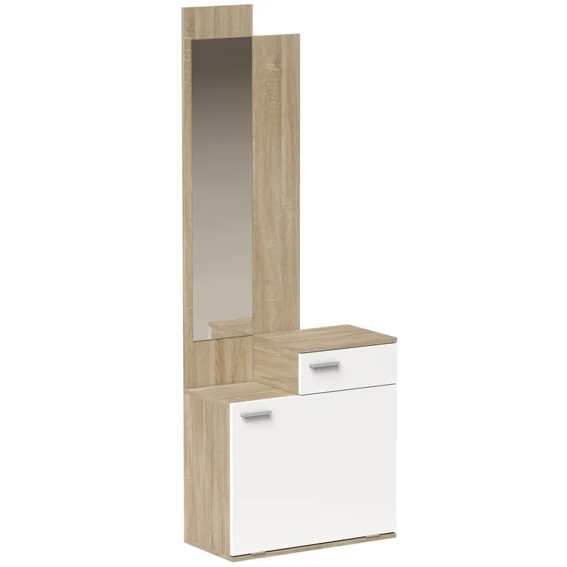 HOMCOM Consolă de intrare cu oglindă pantofar cu clapetă șezut sertar măsuță mică 61x30x170 cm alb | Romania